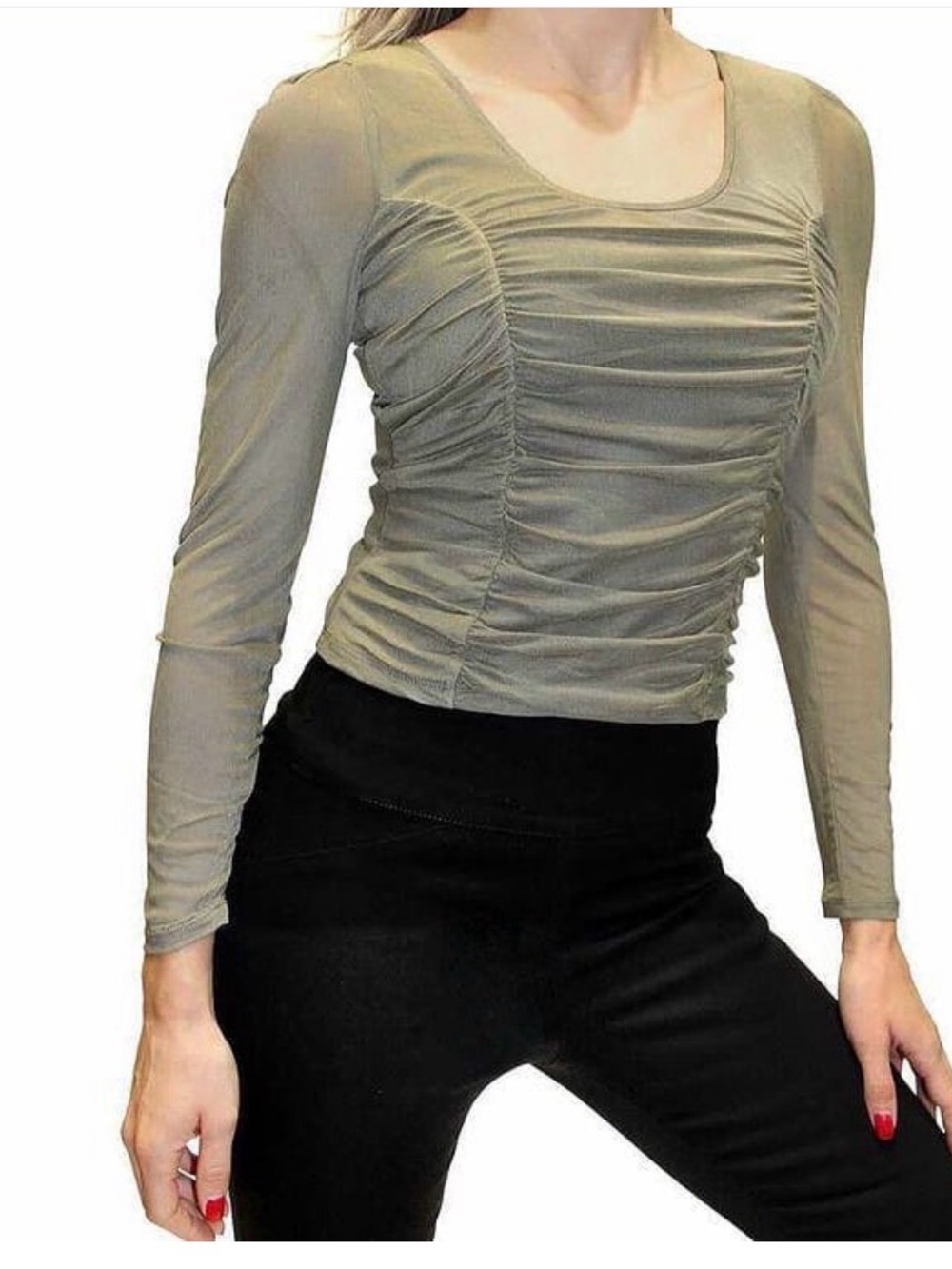 Crave Fame Olive Ruched Long Sleeve Top
